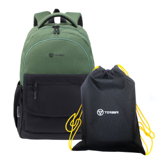 Школьный рюкзак CLASS X + Мешок для сменной обуви в подарок! TORBER T2743‑22‑GRN‑BLK‑M